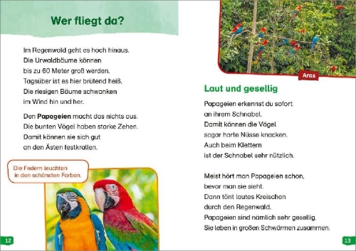 Buchcover und Innenansicht für das Buch: WAS IST WAS Erstes Lesen easy! Band 18. Tiere im Regenwald