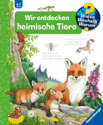 Buchcover und Innenansicht für das Buch: Wieso? Weshalb? Warum?, Band 71: Wir entdecken heimische Tiere
