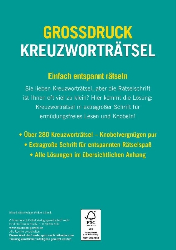 Buchcover und Innenansicht für das Buch: Großdruck Kreuzworträtsel - Band 7 - Über 280 Rätsel in großer Schrift für Senioren & Erwachsene