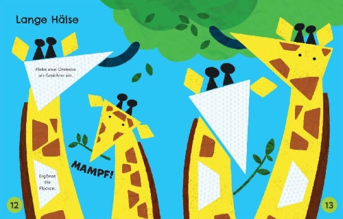 Buchcover und Innenansicht für das Buch: Kleine Kreativ-Werkstatt: Schere, Kleber, los! Bunte Tiere fertig basteln