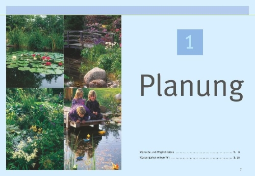 Buchcover und Innenansicht für das Buch: Gartenteiche anlegen und gestalten