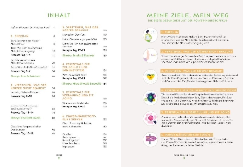 Buchcover und Innenansicht für das Buch: Die 28-Tage-Power-Nährstoffkur