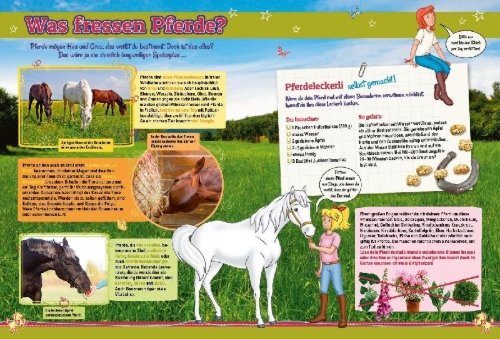 Buchcover und Innenansicht für das Buch: Bibi & Tina: Pferdewissen mit Bibi & Tina