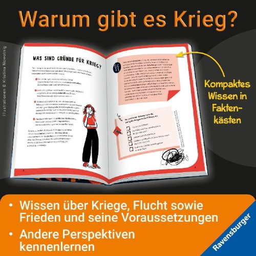 Buchcover und Innenansicht für das Buch: Let's talk about - Frieden und Kriege. Dein Eintragebuch