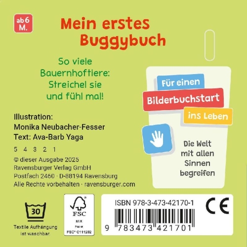Buchcover und Innenansicht für das Buch: Mein erstes Buggybuch: Fühl mal! Bauernhoftiere