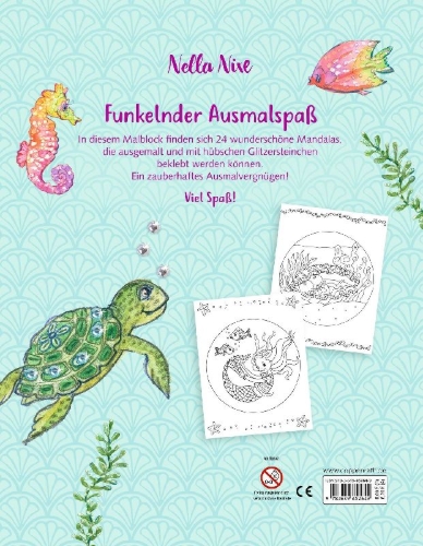 Buchcover und Innenansicht für das Buch: Malblock mit Glitzersteinchen: Mandalas