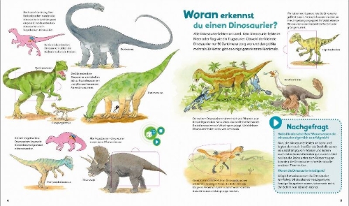 Buchcover und Innenansicht für das Buch: BOOKii® WAS IST WAS Junior Komm mit zu den Dinosauriern!