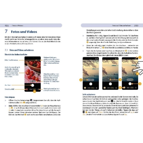 Buchcover und Innenansicht für das Buch: Apple iPhone mit iOS 26 - Das Buch für Einsteiger ohne Vorkenntnisse