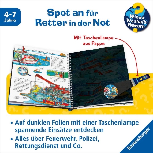Buchcover und Innenansicht für das Buch: Wieso? Weshalb? Warum? Leuchte und entdecke - Einsatzkräfte