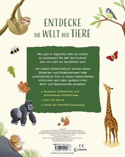 Buchcover und Innenansicht für das Buch: Entdecke die Welt der Tiere - Mein schönstes Bildwörterbuch