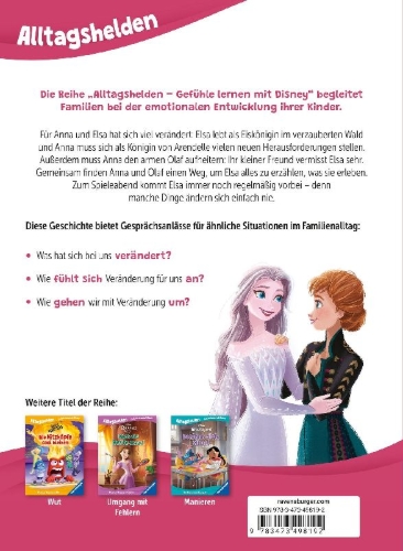 Buchcover und Innenansicht für das Buch: Alltagshelden - Gefühle lernen mit Disney: Disney Die Eiskönigin - Alle vermissen Elsa. Über den Umgang mit Veränderungen