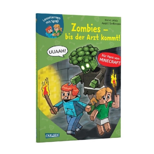 Buchcover und Innenansicht für das Buch: Lesenlernen mit Spaß - Minecraft 1: Zombies - bis der Arzt kommt!