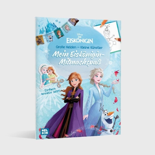 Buchcover und Innenansicht für das Buch: Disney Die Eiskönigin: Große Helden - Kleine Künstler: Mein Eiskönigin-Mitmachspaß