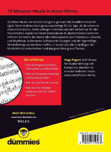 Buchcover und Innenansicht für das Buch: Musiklehre in 15 Minuten am Tag für Dummies