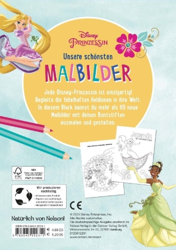 Buchcover und Innenansicht für das Buch: Disney Prinzessin: Unsere schönsten Malbilder