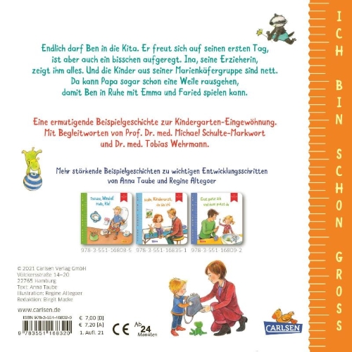 Buchcover und Innenansicht für das Buch: Ich bin schon groß: Jetzt bin ich ein Kita-Kind