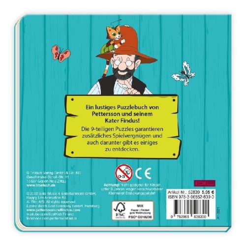 Buchcover und Innenansicht für das Buch: Trötsch Pettersson und Findus Pappenbuch Puzzlebuch