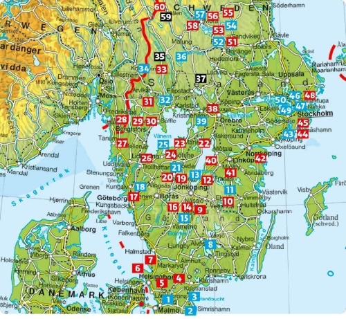 Buchcover und Innenansicht für das Buch: ROTHER Wanderführer Schweden: Der Süden. 60 Touren von Skåne, Småland und Värmland über Stockholm bis Dalarna