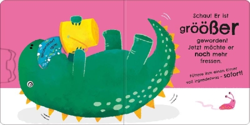 Buchcover und Innenansicht für das Buch: Dreh-das-Rad-Buch: Füttere deinen Dino