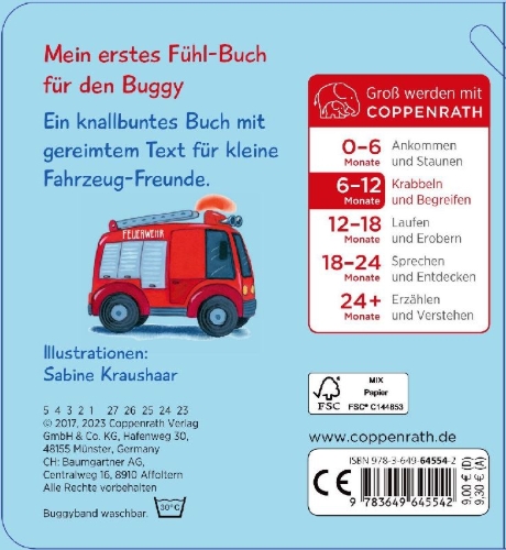 Buchcover und Innenansicht für das Buch: Mein erstes Fühl-Buch für den Buggy: 10 flinke Flitzer