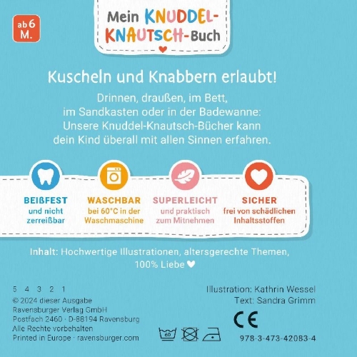 Buchcover und Innenansicht für das Buch: Mein Knuddel-Knautsch-Buch: robust, waschbar und federleicht. Praktisch für zu Hause und unterwegs