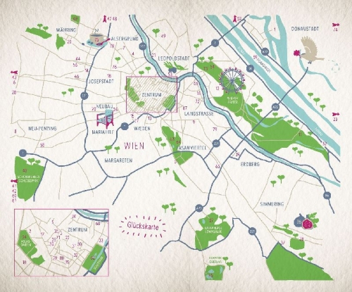 Buchcover und Innenansicht für das Buch: Glücksorte in Wien