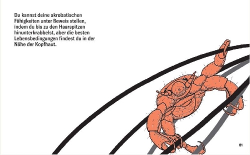 Buchcover und Innenansicht für das Buch: Läuse - Handbuch zum Überleben auf Menschen
