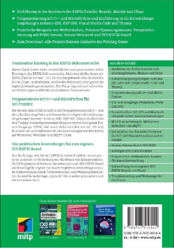 Buchcover und Innenansicht für das Buch: ESP32 Mikrocontroller
