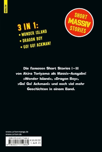 Buchcover und Innenansicht für das Buch: Toriyama Shorts Massiv