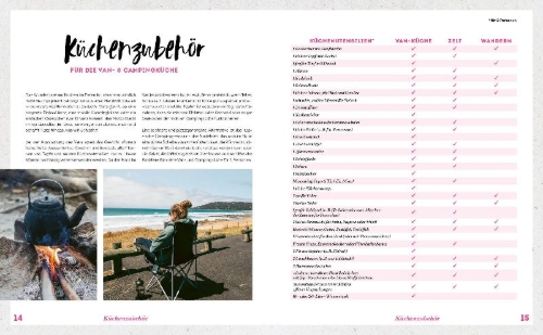 Buchcover und Innenansicht für das Buch: Van Life Kitchen - Die Abenteuer-Outdoor-Küche