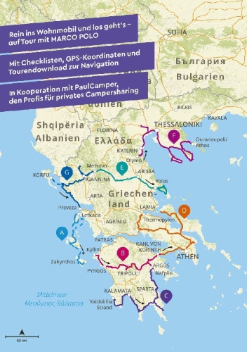 Buchcover und Innenansicht für das Buch: MARCO POLO Camper Guide Griechenland