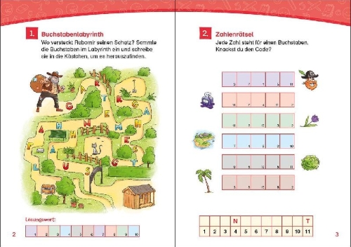 Buchcover und Innenansicht für das Buch: Leselöwen Rätsel-Rallye für Erstleser - 1. Klasse (Hellblau)