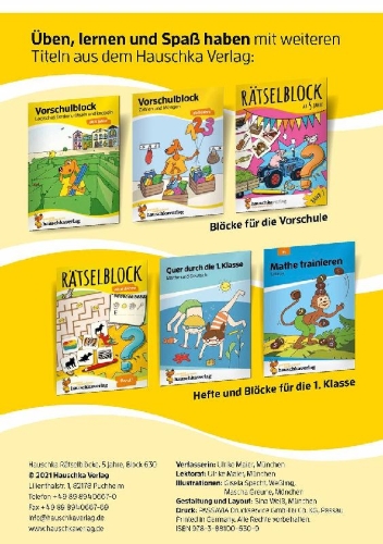 Buchcover und Innenansicht für das Buch: Rätselblock ab 5 Jahre, Band 1, A5-Block