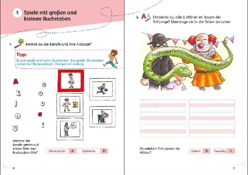 Buchcover und Innenansicht für das Buch: Leselöwen Lernhilfen - Rechtschreib-Spiele - 1. Klasse