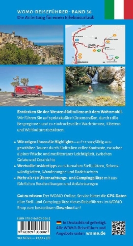 Buchcover und Innenansicht für das Buch: Entdeckertouren mit dem Wohnmobil Süditalien Der Westen