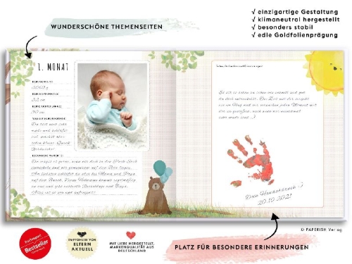 Buchcover und Innenansicht für das Buch: Babyalbum - UNSER ERSTES GEMEINSAMES JAHR (rosé)