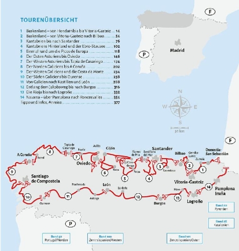 Buchcover und Innenansicht für das Buch: Entdeckertouren mit dem Wohnmobil Nordspanien
