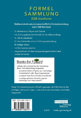 Buchcover und Innenansicht für das Buch: Mathematisch-naturwissenschaftliche Formelsammlung - IQB konform
