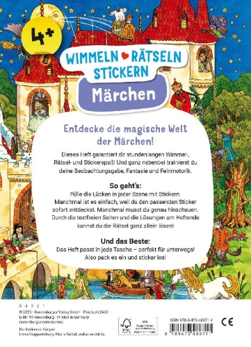 Buchcover und Innenansicht für das Buch: Wimmeln, Rätseln, Stickern: Märchen