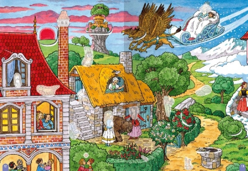 Buchcover und Innenansicht für das Buch: Wimmeln, Rätseln, Stickern: Märchen