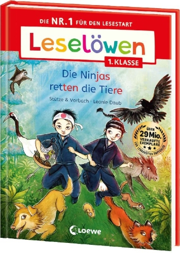 Buchcover und Innenansicht für das Buch: Leselöwen 1. Klasse - Die Ninjas retten die Tiere