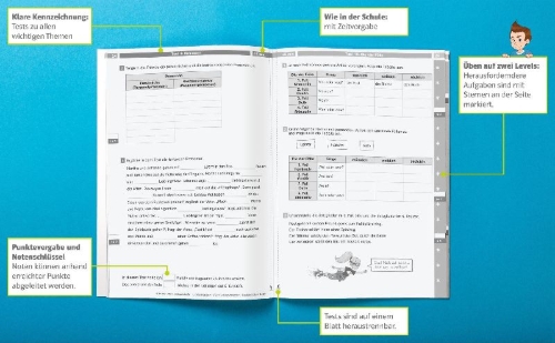 Buchcover und Innenansicht für das Buch: Die Deutsch-Helden: Deutsch-Tests 4. Klasse
