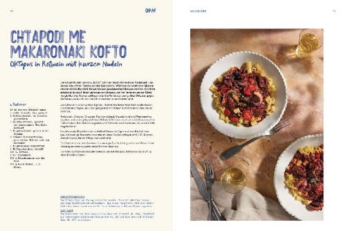 Buchcover und Innenansicht für das Buch: OPA! Recipies inspired by Greek Tavernas