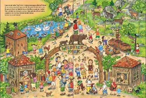 Buchcover und Innenansicht für das Buch: Viel los im Wildpark!