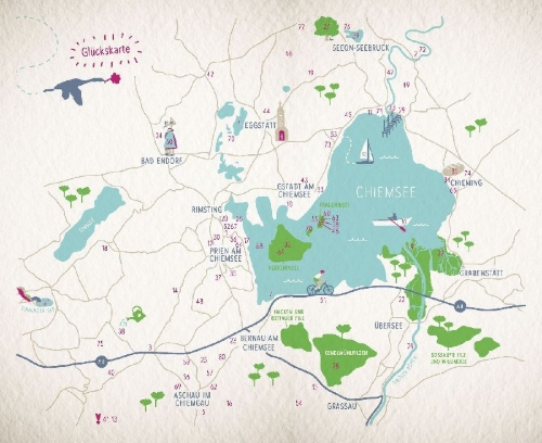 Buchcover und Innenansicht für das Buch: Glücksorte am Chiemsee