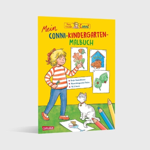 Buchcover und Innenansicht für das Buch: Conni Gelbe Reihe (Beschäftigungsbuch): Mein Conni-Kindergarten-Malbuch