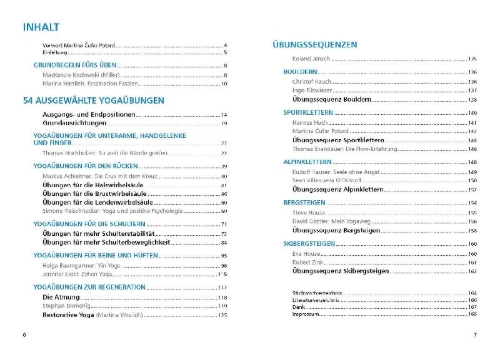 Buchcover und Innenansicht für das Buch: Yoga für Kletterer und Bergsportler