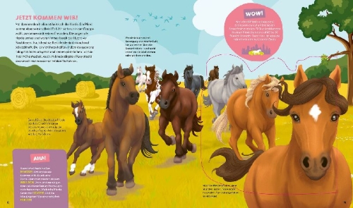 Buchcover und Innenansicht für das Buch: WAS IST WAS Kids Pferde und Ponys. Wild, stark und einfach toll!