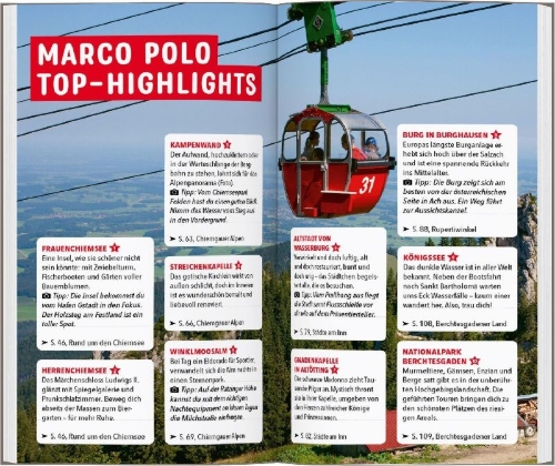 Buchcover und Innenansicht für das Buch: MARCO POLO Reiseführer Chiemgau, Berchtesgadener Land