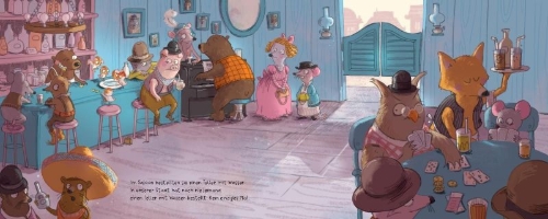 Buchcover und Innenansicht für das Buch: Fünf Fremde in Dusty Hill